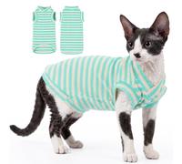 MORVIGIVE Sphynx Cat Clothes, Breathable Kitten Clothes, Summer Pet Apparel for Hairless Cats, Stretchable Cat T-Shirt for Daily Walks, Naps & AC Rooms (Blue Stripe, XXL)
