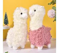 Morwealth Brand 2-Piece Alpaca Plush Toy, 11inch, Soft Toy for Doll, Present Baby (White/Pink)