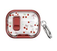 MORWLAT Clear 3D Red Cherry Case Compatible with AirPods Pro 3 for Women, Secure Lock Protective Cover with Phone Stand & Keychain, Flowers Hard AirPods Pro 3rd Generation Cover