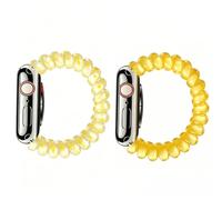 MORWLAT Elastic Beaded Watch Band Compatible with Apple Watch 38/40/41/42/44/45/46/49mm, Cute Spring Coil Telephone Cord Stretch Bracelet Strap, Women Fashion Resin Beads Wristband for iWatch Series