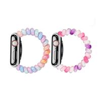 MORWLAT Elastic Beaded Watch Band Compatible with Apple Watch 38/40/41/42/44/45/46/49mm, Cute Spring Coil Telephone Cord Stretch Bracelet Strap, Women Fashion Resin Beads Wristband for iWatch Series
