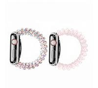 MORWLAT Elastic Beaded Watch Band Compatible with Apple Watch 38/40/41/42/44/45/46/49mm, Cute Spring Coil Telephone Cord Stretch Bracelet Strap, Women Fashion Resin Beads Wristband for iWatch Series
