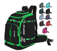 MORXPLOR 60L Padded Ski Boot Backpack Large Capacity Waterproof Travel Bag for Helmet, Glasses, Gloves, Skis, Snowboard Gear, Black/Green, Paul