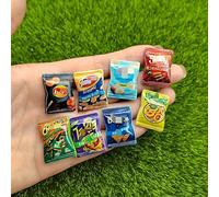 Mos kevin Miniature Snack Bags Collection, 8 Piece Plastic Dollhouse Food Accessories, Multicolor Party Size Bags, 1x1 Inch Scale, Ages 14+