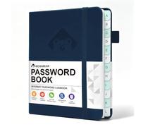 Mosa Bear Password Keeper Book with Alphabetical Tabs and Inner Pocket，4.3"x5.7" Small Password Books for Seniors Password Notebook for Internet Website Address Log in Detail（Dark Blue）
