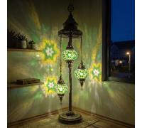 Mosaela Handmade Turkish Mosaic Floor Lamp 3 Globe Standing Light with Led Bulbs (Green Star)