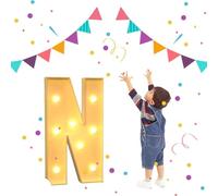 Mosaic Balloon Frame Letters, LED Marquee Lights Letter for Birthday Decorations Anniversary Party Christmas Home Bar Decoration(N,70cm)