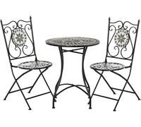 OUTSUNNY 3 Pcs Mosaic Tile Garden Bistro Set Outdoorwith Table 2 Folding Chairs in Grey Outsunny Grey