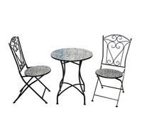Shatchi Leaf Mosaic Bistro Set With Folding Chairs, Ceramic Top Outdoor Table And Two Seat Garden Furniture For Patio And Balcony