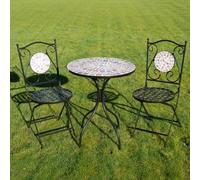 Mosaic Black Metal and Glass Garden Table with 2 Chairs