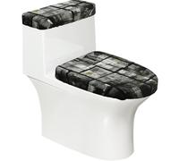 Mosaic Black Shadow Print Bathroom Toilet Lid Cover, Washable Toilet Lid Set,Fits Most Round,Oblong Lids