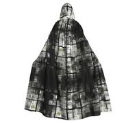 Mosaic Black Shadow Print Halloween Hooded Cloak for Women Men Witch Cape Robe Carnival Cosplay Costume Parties