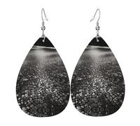 Mosaic Black Shadow Print Leather Dangle Earrings For Women Elegant Drop Earrings Lightweight Fashion Jewelry