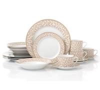 Mosaic Cream & Gold Xmas Porcelain Dinnerware, 20 Pieces
