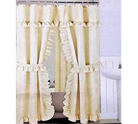 Mosaic Double Swag Fabric Shower Curtain /12 Coordinated Rolling Ring Hooks, 2 Tie Backs (Beige)