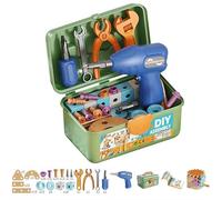 Mosaic Drill Toys Play Toolbox,Creative Puzzle Toy with Electric Drill Screw Tool Set,Creativity Tool Box with Drill,DIY Educational Construction Engineering Toys,Building Toy for Christmas