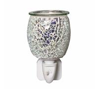 Mosaic Electric Plug in LED Aroma Wax Melt Oil Burner Warmer Silver Glass 12cm