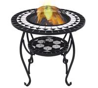 vidaXL Mosaic Fire Pit Table Black and White Ceramic Barbecue BBQ Fireplace