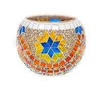Mosaic Glass Candle Holder Tealight Candlestick for Wedding Yellow Orange