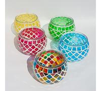 Mosaic Glass Candle Holder Vintage Jar Tealight Holders, Home Decoration with upto 8 Hour Burn Tea Light Candles (5 Pack)