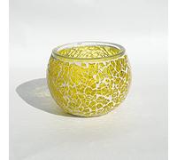 Mosaic Glass Candle Holder Vintage Jar Tealight Holders, Home Decoration with upto 8 Hour Burn Tea Light Candles (Yellow Crackle)