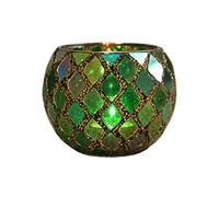Mosaic Glass Candle Holders, Round Tealight Candle Holders - Romantic Stained Colorful Planter Pot for Indoor Flower Decorative Small Potted Plant Vase for Home (Green)