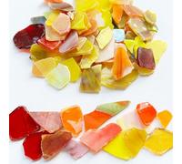 Mosaic Glass Mosaic Supplies 250g Milled Edge Mica Glass High Light Transmittance for Home Decoration Art Crafts DIY Projects-Red Yellow Orange||L
