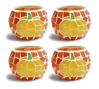 Mosaic Glass Pumpkin Candle Holder Orange Tealight Holder for Fall