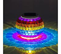 Mosaic Glass Solar Lights, Color Changing Outdoor Table Lamp with Waterproof Design, Mood Lighting for Garden, Patio, Yard, and Party Decoration，Multicolor-1pc
