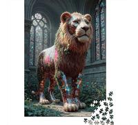 Mosaic Lion Statue in Garden Setting 1000 Piece Jigsaw Puzzle, 52x38cm/1000pcs, for Adults, Screen-Free Activity, Focused Puzzle Time And Quiet Weekends
