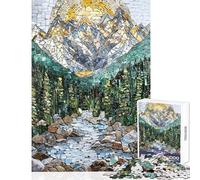 Mosaic Mountain Sunrise Jigsaw 1000 Pieces for Teenagers Improve Overall Mental Performance Mindful Soothing Leisure Game (38x26cm)