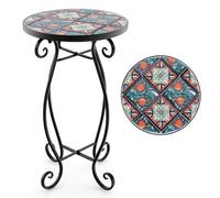 Mosaic Outdoor Side Table Round End Table Weather Resistant Ceramic Tabletop