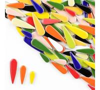 Mosaic Pieces 100g/3.5oz Water Droplet Ceramic Tiles DIY Porcelain Mosaic Tile Raindrops Shape 3 Size Mix Multi Color Optional for Home Garden Decoration Art Projects(Color 1)