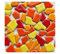 Mosaic Pieces 4.3oz/122g Polygon Porcelain Mosaic Tiles DIY Craft Ceramic Making Materials 1-4cm Length,1~4g/pc,3.5mm Thickness for Home Garden Decoration Art Projects(Yellow Red Orange)