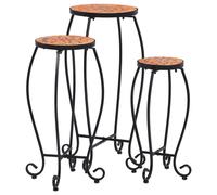 Mosaic Plant Tables 3pcs Terracotta Ceramic Top Iron Frame 30/25/20x70/60/50cm.