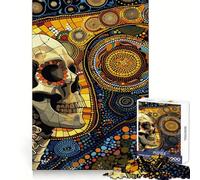 Mosaic Skull in Psychedelic Thoughts 1000 Piece Jigsaw Puzzles- Enjoyable Game Bright Color Family Enjoyable Perfect Art (50x75cm)