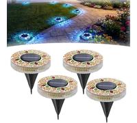 Mosaic Solar Disk Light - 4 Pack Solar Outdoor Mosaic Disk Lights, Waterproof LED Lawn Decor with Auto On/Off, Easy to Install, Anti-Rust Yard Decor for Walkway, Patio & Lawn (Yellow,1)