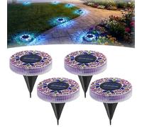 Mosaic Solar Disk Light - 4 Pack Solar Outdoor Mosaic Disk Lights, Waterproof LED Lawn Decor with Auto On/Off, Easy to Install, Anti-Rust Yard Decor for Walkway, Patio & Lawn (Purple,4)