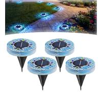 Mosaic Solar Disk Light - 4 Pack Solar Outdoor Mosaic Disk Lights, Waterproof LED Lawn Decor with Auto On/Off, Easy to Install, Anti-Rust Yard Decor for Walkway, Patio & Lawn (Blue,1)