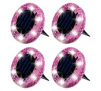 Mosaic Solar Disk Light, Waterproof Outdoor Glass LED Garden Stake Lighting, Auto On/Off, Colorful Landscape Yard Decor for Walkway Patio Lawn, Colorful Decorative Solars Pathway Lamp-4 pcs Pink
