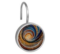 Mosaic Spiral Pattern Double Glide Shower Curtain Hooks - Rustproof Stainless Steel Rings for Bathroom Shower Rods & Curtains
