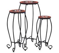 Mosaic Table Set 3 Terracotta & White Ceramic Top Iron Frame 30x70/25x60/20x50cm