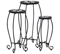 vidaXL 3x Mosaic Tables Round Black & White Ceramic Plant Desks Garden Balcony