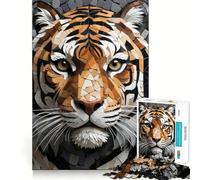 Mosaic Tiger Portrait 1000 Piece Jigsaw Puzzle for Teenagers Decompress Tight Connection Fun Challenge Art Display (38x26cm)