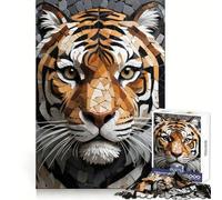 Mosaic Tiger Portrait Hard Jigsaw Puzzle for Adults 1000 Pieces Think Smart Serene Game Family Game Perfect Decor (50x75cm)