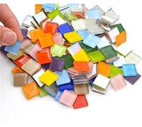 Mosaic Tiles Arts and Crafts, Mosaic Kit 100 Pcs Color Square Transparent Clear Crystal Glass Mosaic Tiles for DIY Art Crafts Mosaic Making 15x15mm Glass Mirror Tiles(A)