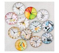 Mosaic Tiles Arts and Crafts, Mosaic Kit Alarm Clock Mosaic Art Random Mixed Color Printed Glass Half Round Cabochons Tiles, for Photo Pendant Craft(5,30mm 15pcs)