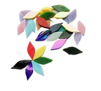 Mosaic Tiles Leaf Shaped Mosaic Tiles Stained Glass DIY Handmade Coaster Puzzle Making Art Wall Decoration Supplies(Pink)