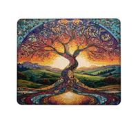 Mosaic Tree Design Mouse Pad, Colorful Nature Art Stitched Edge Mousepad, Rubber Non-Slip Washable Gaming Mouse Pad for Home and Office Computer, Laptop Square11.8 x9.8