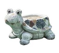 Mosaic Turtle Planter MGO Round Distressed Grey Animal Garden Flower Pot Large 33x23x33cm